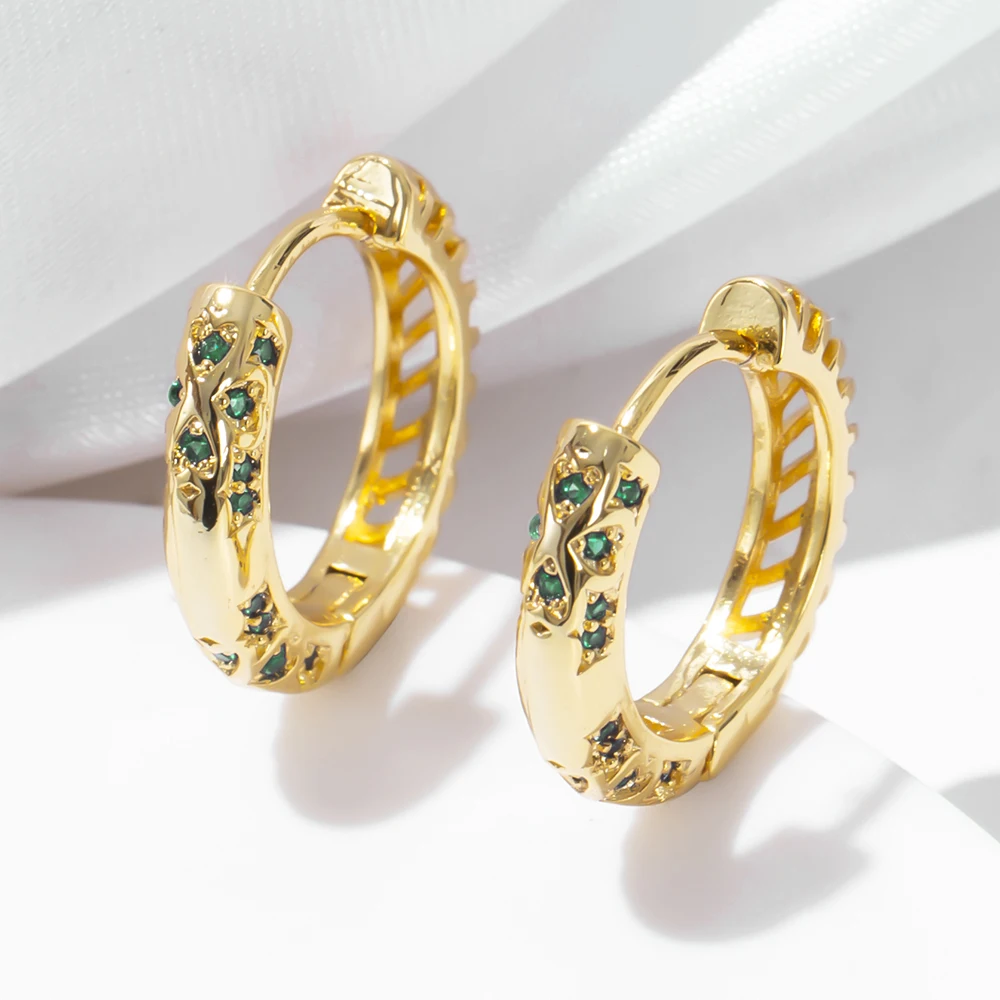 

ESSFF Gold Color Green Zircon Hoop Earrings Trendy Jewelry for Women Girls High Quality Christmas Present Round Hoops Earings