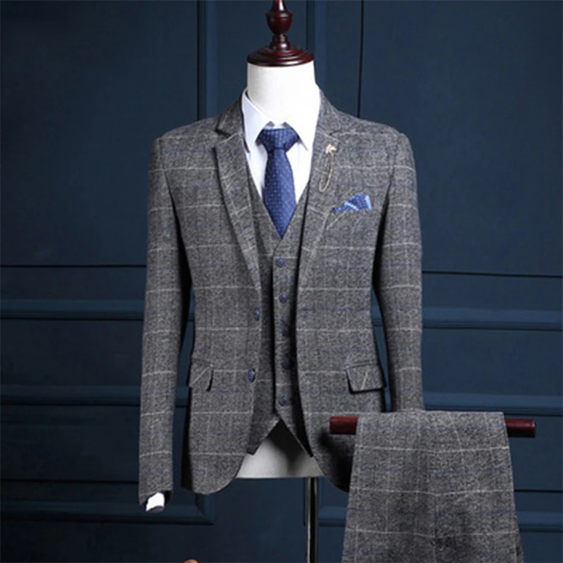Plaid Men Suits clothing Korean single-breasted suit 3 pieces vest Gray slim fit Office Work Business wedding Mens Suits
Plaid Men Suits clothing Korean single-breasted suit 3 pieces vest Gray slim fit Office Work Business wedding Mens Suits