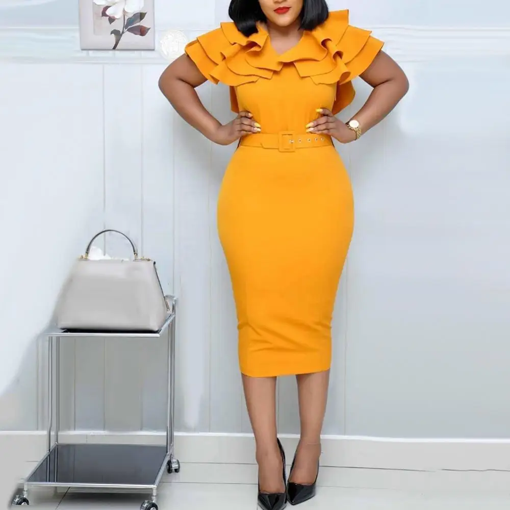 Short Bodycon Midi Dress Solid Color Dress Office Lady V Neck Ruffled Sleeve Belt Midi Dress
Short Bodycon Midi Dress Solid Color Dress Office Lady V Neck Ruffled Sleeve Belt Midi Dress