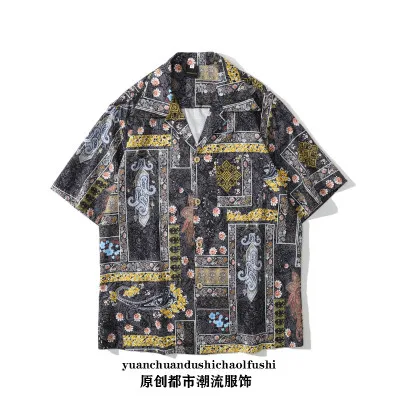 New hip hop retro cashew print short sleeve shirt 
New hip hop retro cashew print short sleeve shirt
