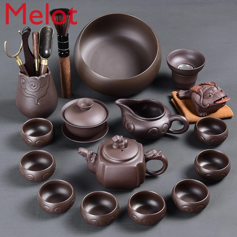 Ancient Rhyme Zisha Kung Fu Tea Set Set Household Purple Sand Teapot Tea Cup Tea Pitcher Teaware Suite Products Set
Ancient Rhyme Zisha Kung Fu Tea Set Set Household Purple Sand Teapot Tea Cup Tea Pitcher Teaware Suite Products Set
