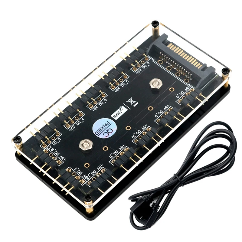 12 Way 5V RGB LED Splitter Hub with PMMA Case and Magnetic Standoff for ASUS/MSI 5V 3Pin LED Controller Black
12 Way 5V RGB LED Splitter Hub with PMMA Case and Magnetic Standoff for ASUS/MSI 5V 3Pin LED Controller Black