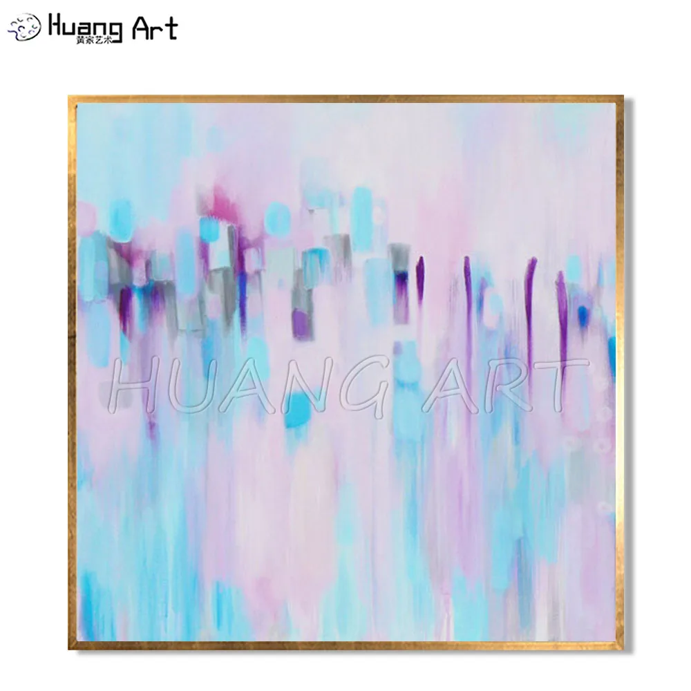 

Skilled Artist Team Hand-painted Simple Design Light Colors Abstract Oil Painting on Canvas Purple Blue Abstract Painting