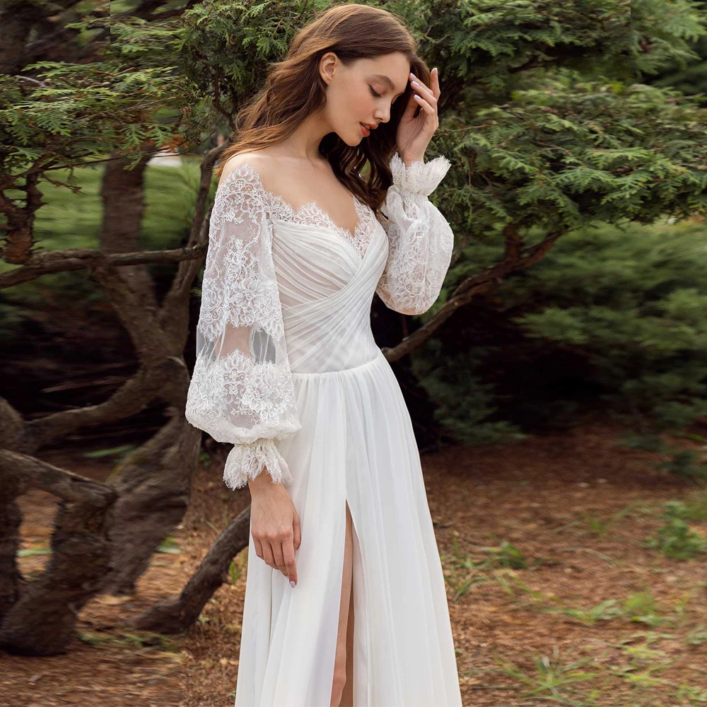 Vestidos Sexy Wedding Dresses Chiffon Lace Slide Split V-Neck Off-Shoulder Zipper A-Line Bridal Gowns Novia Do 2021
Vestidos Sexy Wedding Dresses Chiffon Lace Slide Split V-Neck Off-Shoulder Zipper A-Line Bridal Gowns Novia Do 2021