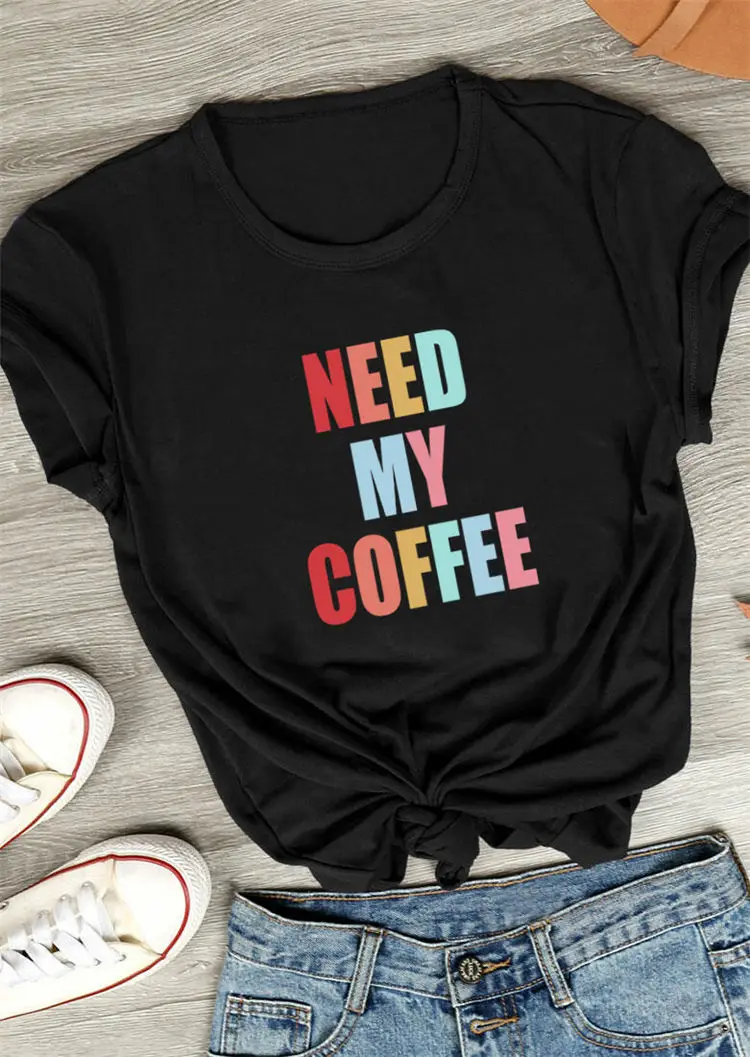 Женский хипстер NEED MY COFFEE топ с вырезом лодочкой и коротким рукавом Повседневная