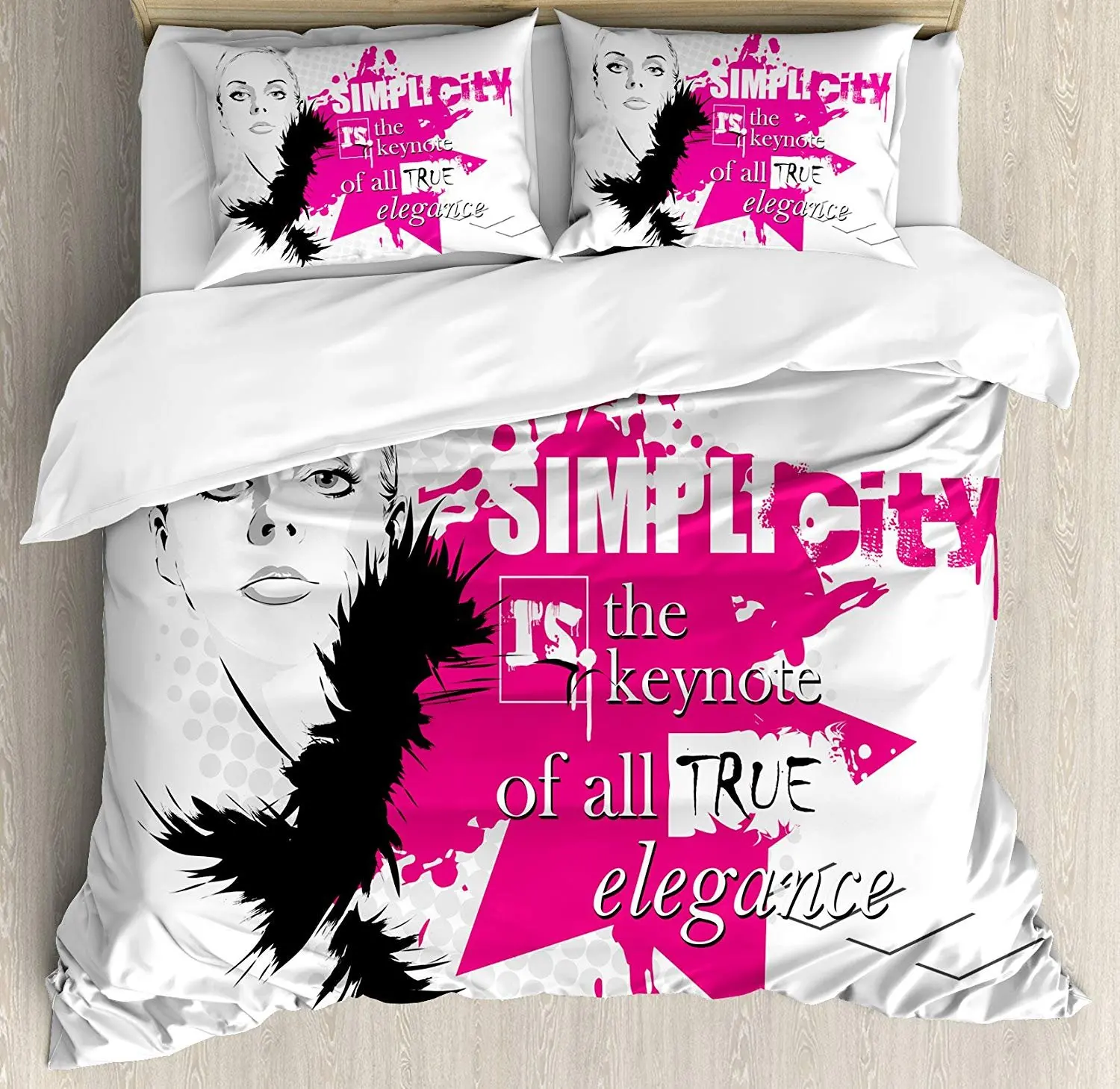 

Girls Bedding Set Lady Face with Makeup Simple Design Inspirational Vogue Fashion Art Pillowcases Quilt Cover Bed Set For Home