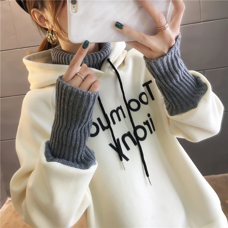 Large size women's new velvet padded sweater female loose Korean autumn and winter fake two-piece coat 
Large size women's new velvet padded sweater female loose Korean autumn and winter fake two-piece coat