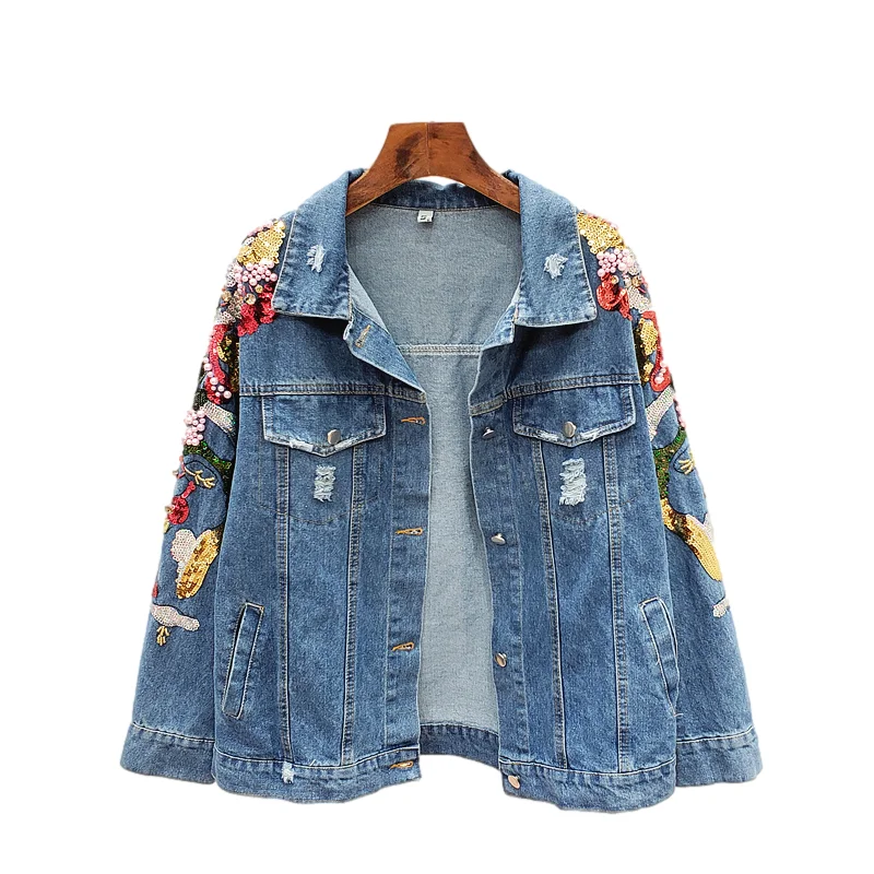 Beading Sequins Embroidery Long Sleeve Denim Jacket Coat Women Autumn Frayed Outerwear Loose Casual Short Jeans Jackets Female
Beading Sequins Embroidery Long Sleeve Denim Jacket Coat Women Autumn Frayed Outerwear Loose Casual Short Jeans Jackets Female