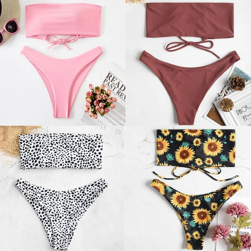 Women Sexy 2pcs Solid Color Bikini Set Strapless Back Lace-Up Bandeau Swimsuit High Cut Cheeky Bottom Bathing Suit
Women Sexy 2pcs Solid Color Bikini Set Strapless Back Lace-Up Bandeau Swimsuit High Cut Cheeky Bottom Bathing Suit