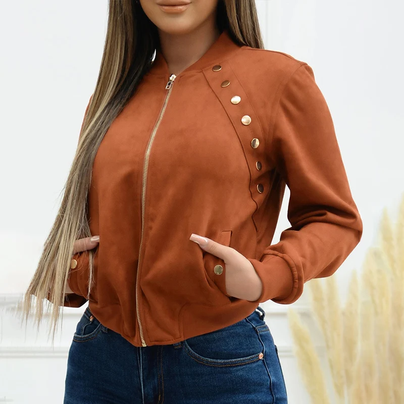 Autumn Winter Women Daily Wear Ladies Tops Loungewear Casual Long Sleeve Button Decor Zip Up Bomber Jacket Fashion Outdoor Coat
Autumn Winter Women Daily Wear Ladies Tops Loungewear Casual Long Sleeve Button Decor Zip Up Bomber Jacket Fashion Outdoor Coat