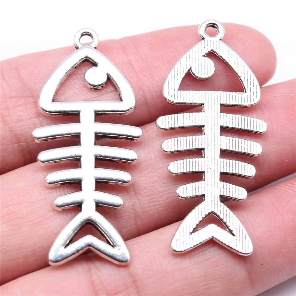 

WYSIWYG 5pcs Charms 43x19mm Fish Bone Charms For Jewelry Making DIY Jewelry Findings Antique Silver Color Alloy Charms Pendant