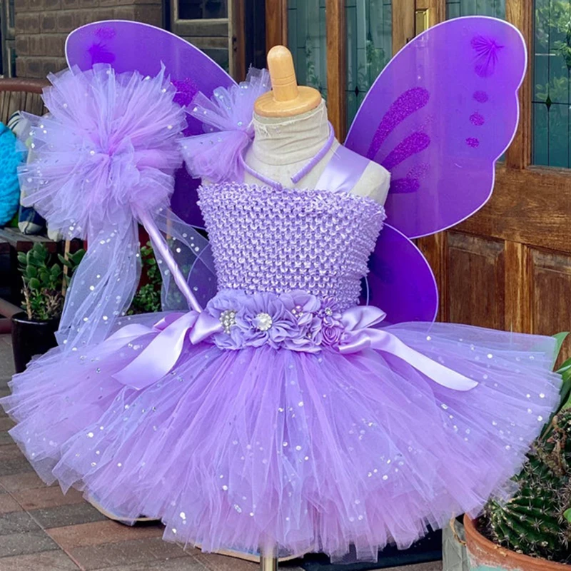 Girls Lavender Glitter Fairy Tutu Dress Kids Sequin Tulle Dress with Flower Hairbow Wing Children Birthday Party Costume Dresses
Girls Lavender Glitter Fairy Tutu Dress Kids Sequin Tulle Dress with Flower Hairbow Wing Children Birthday Party Costume Dresses