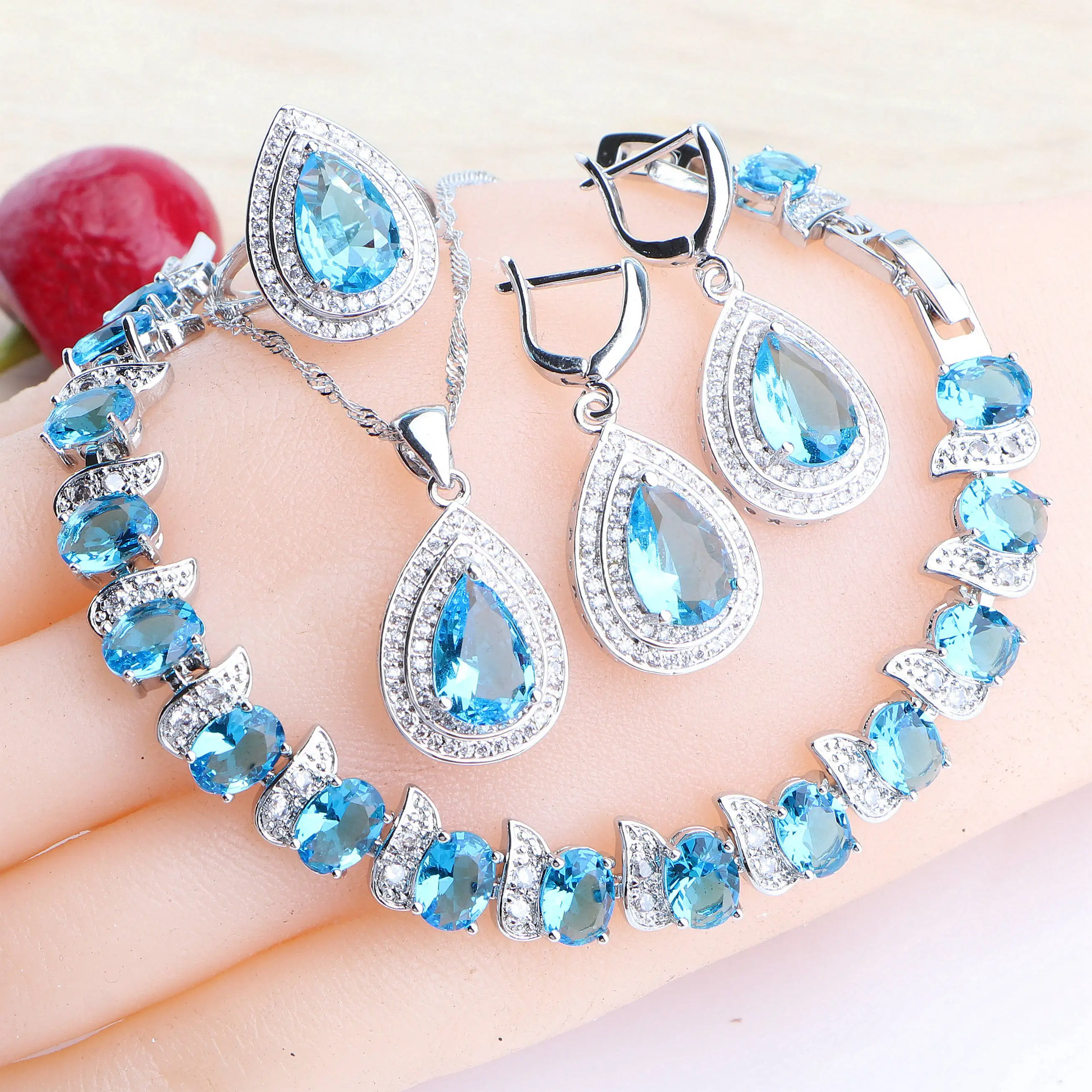925 Sterling Silver Women Jewelry Sets Blue Zircon Bridal Wedding Jewelry Necklace Set Stones Earrings Rings Bracelets Pendant
925 Sterling Silver Women Jewelry Sets Blue Zircon Bridal Wedding Jewelry Necklace Set Stones Earrings Rings Bracelets Pendant