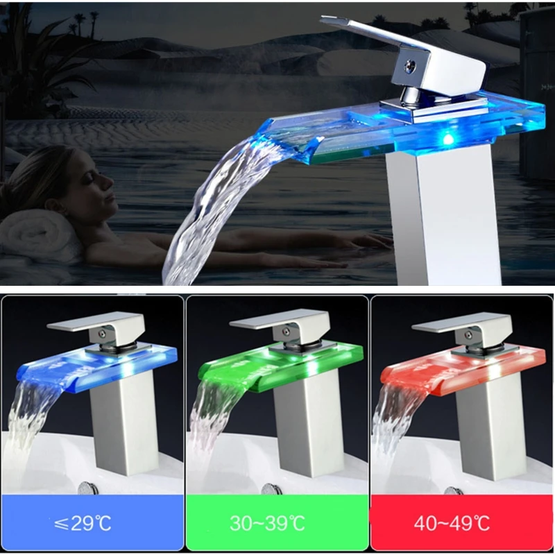 LED Basin Faucet Brass Waterfall Temperature Colors Change Bathroom Mixer Tap Deck Mounted Wash Sink Glass Taps
LED Basin Faucet Brass Waterfall Temperature Colors Change Bathroom Mixer Tap Deck Mounted Wash Sink Glass Taps