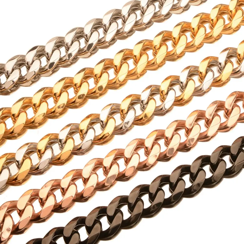 13/15/19mm 7-38inch Strong Stainless Steel Mens Womens Silver Color/Black/Gold Cuban Curb Chain Jewelry Necklace Or Bracelet
13/15/19mm 7-38inch Strong Stainless Steel Mens Womens Silver Color/Black/Gold Cuban Curb Chain Jewelry Necklace Or Bracelet