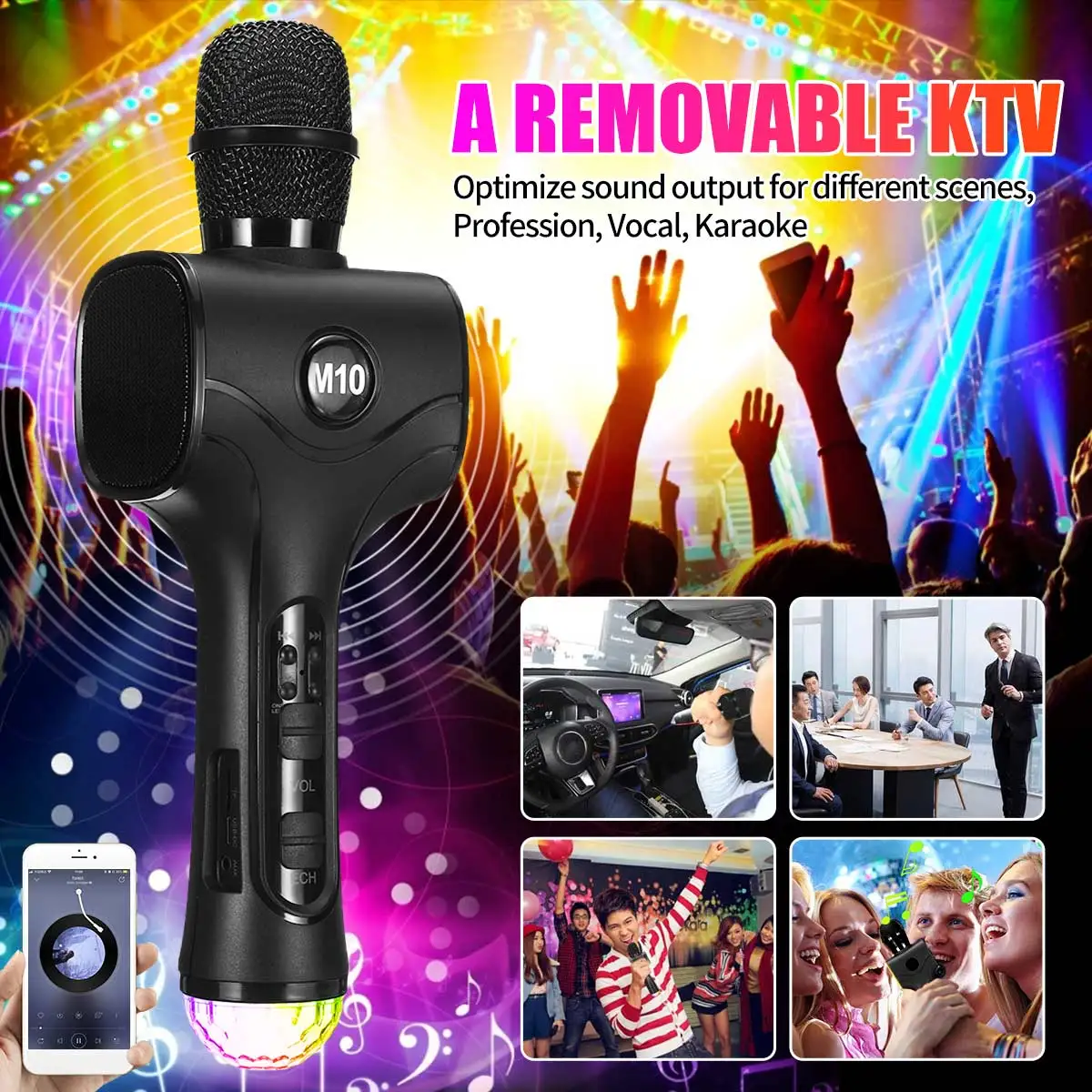 Portable bluetooth Microphone Wireless Karaoke Mic Pro HIFI Speaker Long Playing time EQ chip design with Colored Stage Lights
Portable bluetooth Microphone Wireless Karaoke Mic Pro HIFI Speaker Long Playing time EQ chip design with Colored Stage Lights