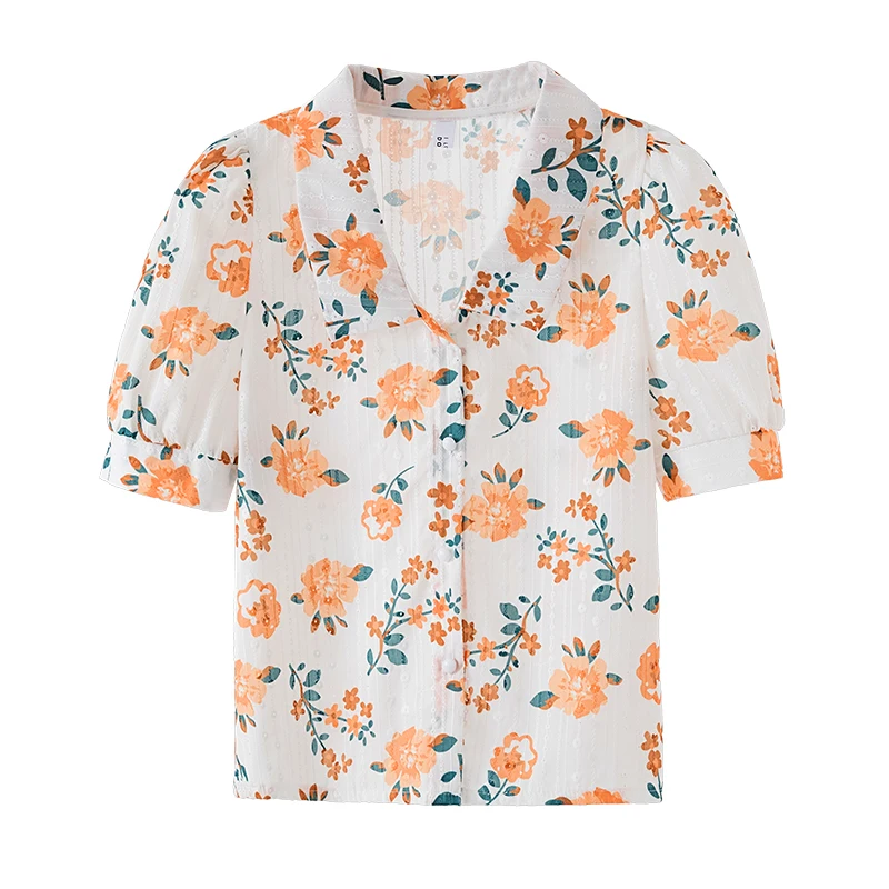 Sister Fara Chic Floral Embroidery Print Women's Shirt Short Sleeve Loose Thin Blouse New Single-breasted Casual Woman Blouses
Sister Fara Chic Floral Embroidery Print Women's Shirt Short Sleeve Loose Thin Blouse New Single-breasted Casual Woman Blouses