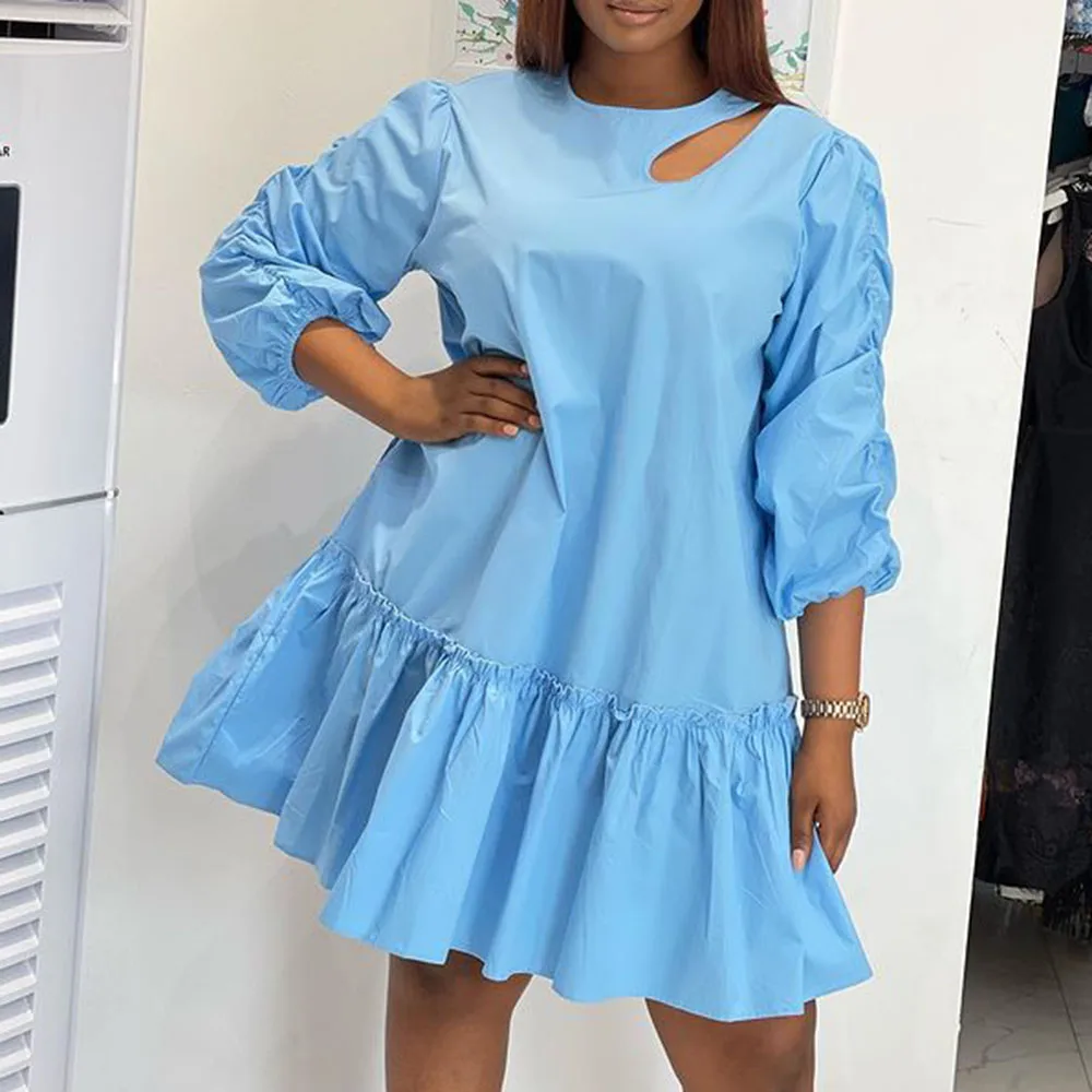 Europe America African Oversize Solid Color Women's Dress Hollow Out Sexy Puff Sleeve Round Neck Loose Casual Summer 2021
Europe America African Oversize Solid Color Women's Dress Hollow Out Sexy Puff Sleeve Round Neck Loose Casual Summer 2021