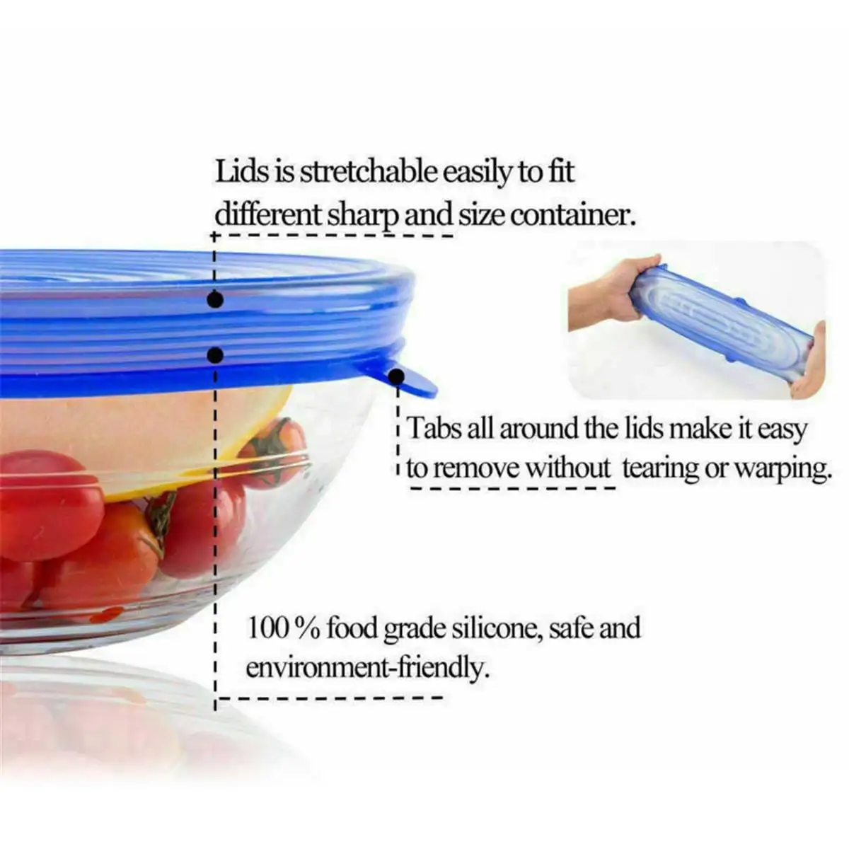 Silicone Stretch Lids Food Seal Cover Reusable Stretch Wraps Bowl Cover Fresh Keeping Lid Film 6pcs
Silicone Stretch Lids Food Seal Cover Reusable Stretch Wraps Bowl Cover Fresh Keeping Lid Film 6pcs