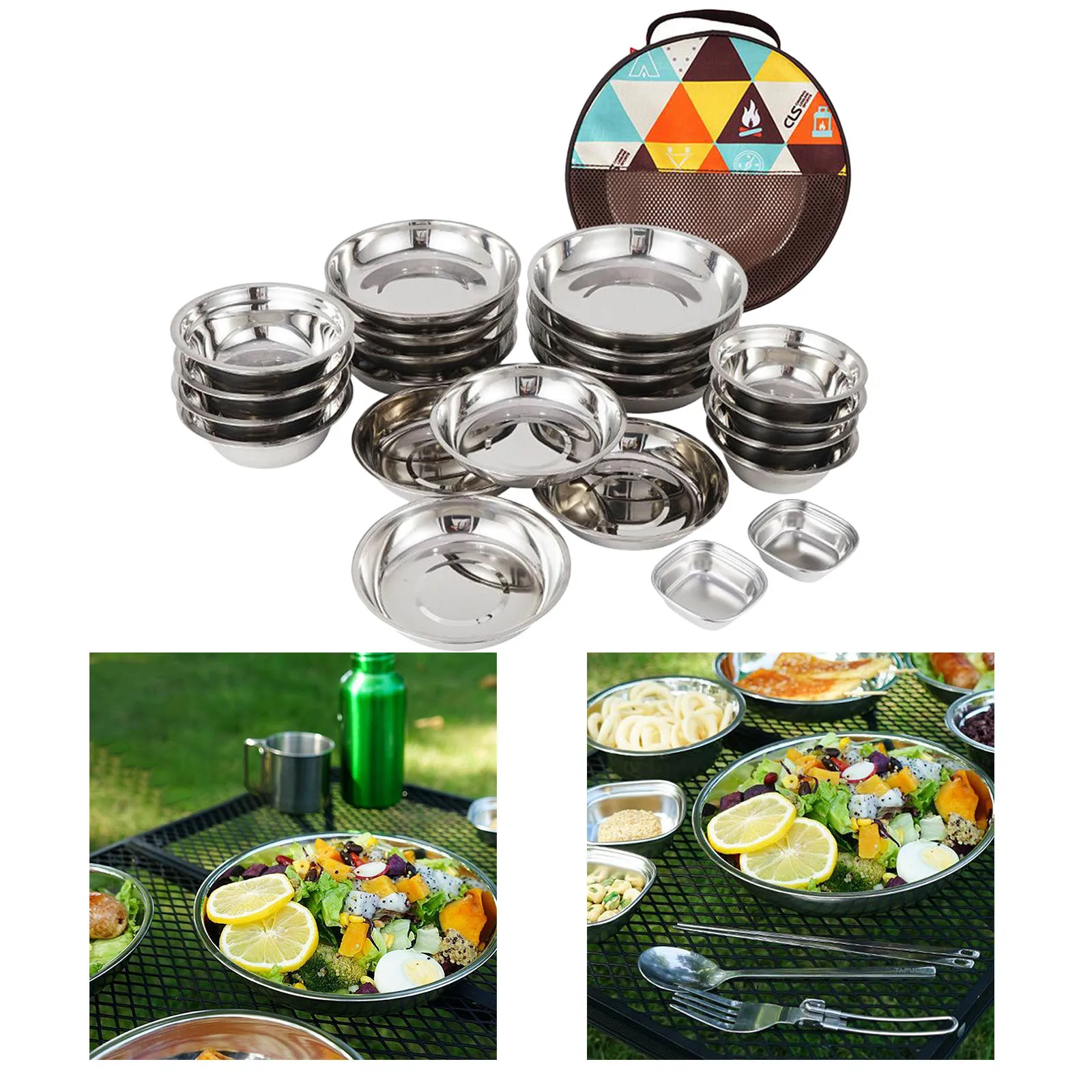 22Pcs/Set Camping Stainless Steel Dinner Dish Plate Durable Outdoor Picnic Tableware Salad Bowl Food Container
22Pcs/Set Camping Stainless Steel Dinner Dish Plate Durable Outdoor Picnic Tableware Salad Bowl Food Container