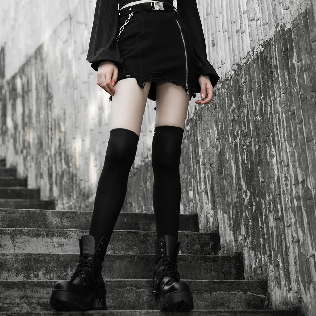 Женская джинсовая юбка PUNKRAVE со съемной цепочкой и высокой талией красивая модная