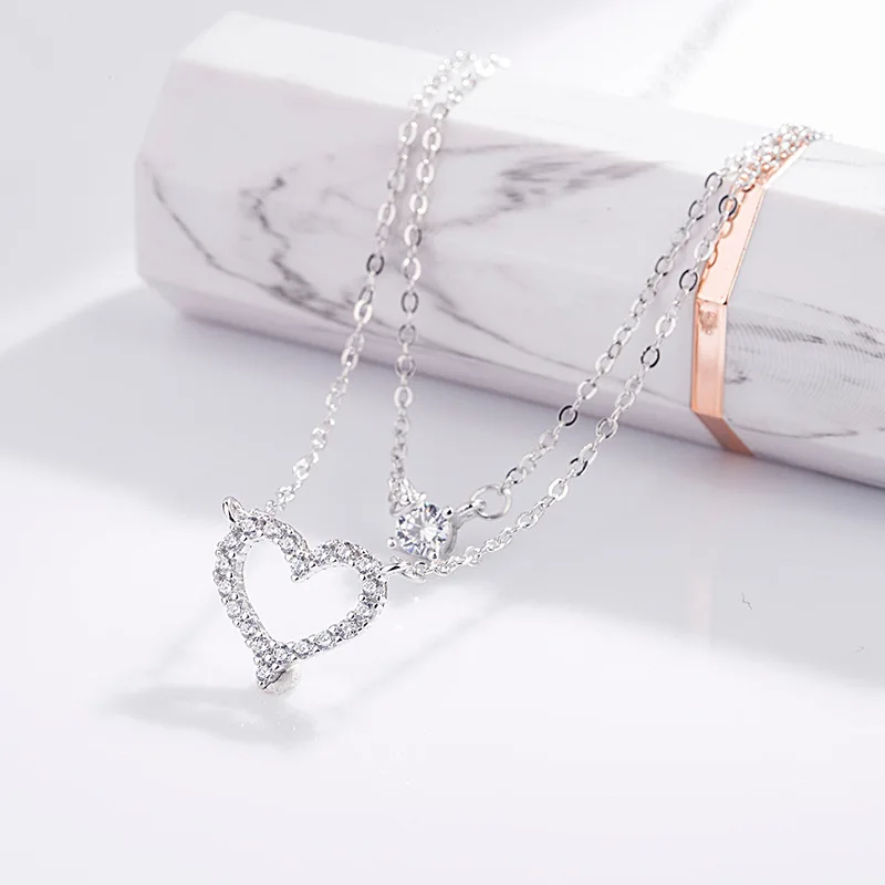 925 Sterling Silver Love Diamond Necklace Heart-shaped Double Clavicle Chain Exquisite Jewelry Give Woman Merry Christmas Gift
925 Sterling Silver Love Diamond Necklace Heart-shaped Double Clavicle Chain Exquisite Jewelry Give Woman Merry Christmas Gift
