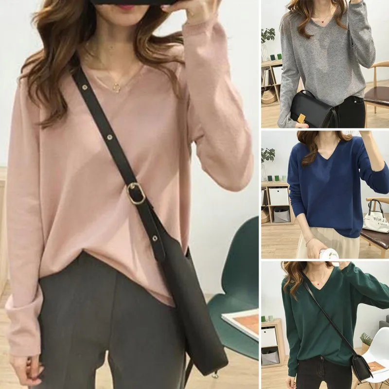 Women Solid Color Sweater Loose V-neck Knitwear Tops Soft Comfortable Long Sleeve Bottoming Jumpers Pull Femme
Women Solid Color Sweater Loose V-neck Knitwear Tops Soft Comfortable Long Sleeve Bottoming Jumpers Pull Femme