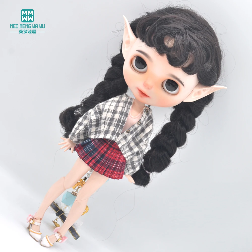 

Clothes for doll fits Blyth Azone OB22 OB24 Toys doll Fashion woolen coat, plaid skirt Girl's gift