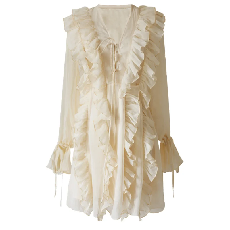 Apricot Ruffled Dress 2021 New V-neck Lace -up Sexy Waist Trimming Short Skirt Fairy Sweet High Street
Apricot Ruffled Dress 2021 New V-neck Lace -up Sexy Waist Trimming Short Skirt Fairy Sweet High Street