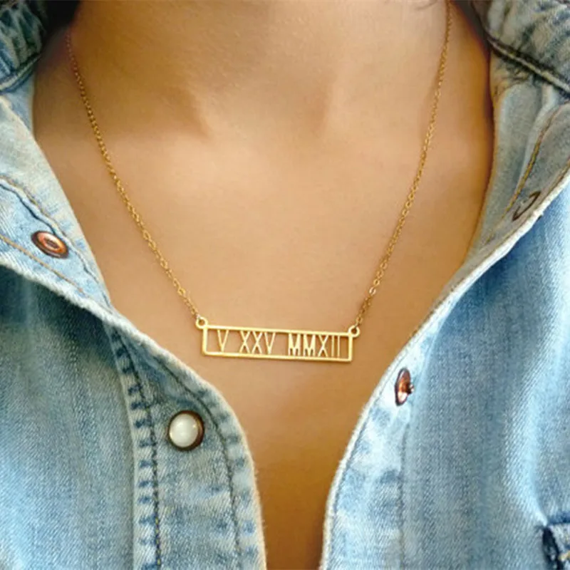 Statement Personalized Custom Roman Greek Numeral Date Necklace Letter Hollow Bar Names Charm Femme Collier Handmade Jewelry
Statement Personalized Custom Roman Greek Numeral Date Necklace Letter Hollow Bar Names Charm Femme Collier Handmade Jewelry