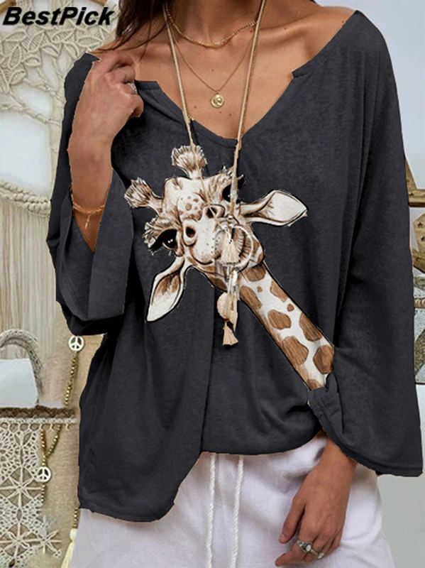 2020 New Giraffe Printed Women T Shirt Loose Long Sleeve V Neck Casual Tees Shirts Plus Size Animal Print Cute Women LadiesTops
2020 New Giraffe Printed Women T Shirt Loose Long Sleeve V Neck Casual Tees Shirts Plus Size Animal Print Cute Women LadiesTops