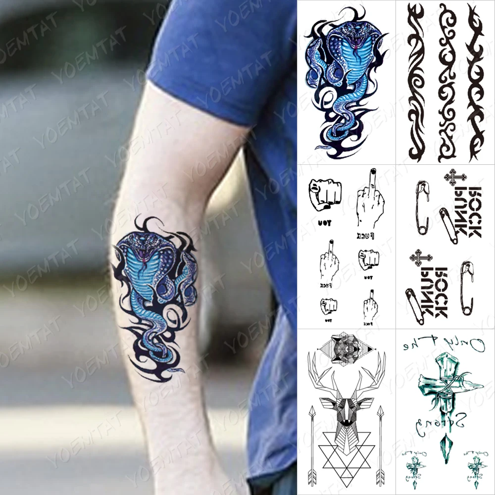 Водостойкая временная татуировка Кобра змея линия тату на средний палец