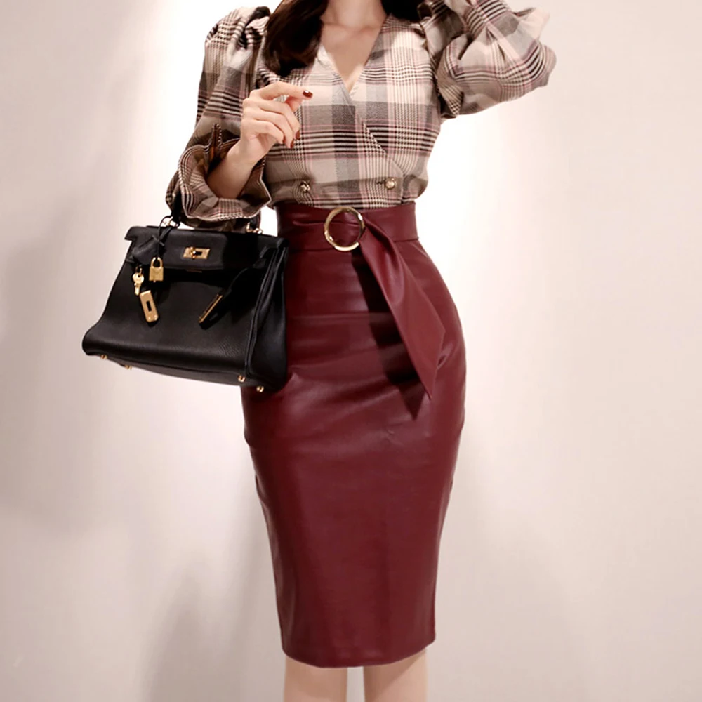 All-match High Waist Leather Skirts Women Elegant Package Hip Bodycon Pencil Skirts Office Lady Casual Midi Skirts With Sashes
All-match High Waist Leather Skirts Women Elegant Package Hip Bodycon Pencil Skirts Office Lady Casual Midi Skirts With Sashes