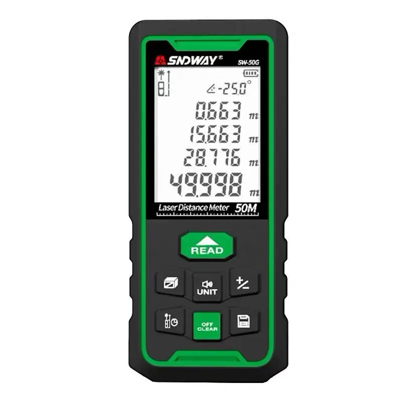 Sndway SW-50G Laser Rangefinder Self-calibration 0.05-50M Measuring Ruler Roulette Tool Green Light Rangefinder
Sndway SW-50G Laser Rangefinder Self-calibration 0.05-50M Measuring Ruler Roulette Tool Green Light Rangefinder