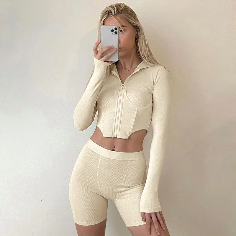 Sexy 2 Piece Set Skinny Long Sleeve Crop Tops + Biker Shorts Outfits Streetwear Casual Sportswear Knitted Tracksuit Women
Sexy 2 Piece Set Skinny Long Sleeve Crop Tops + Biker Shorts Outfits Streetwear Casual Sportswear Knitted Tracksuit Women