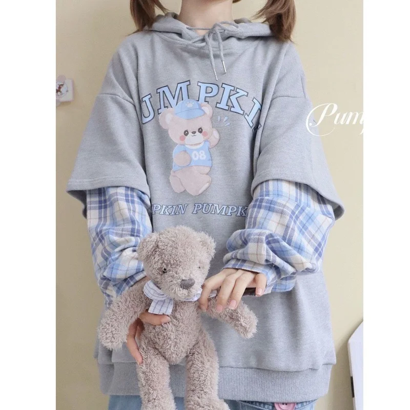 Kawaii Fuuny Bear Hoodies Women Harajuku Anime Plaid Patchwork Long Sleeve Sweatshirt Fall 2021 Fashion Cute Loose Pullover Top
Kawaii Fuuny Bear Hoodies Women Harajuku Anime Plaid Patchwork Long Sleeve Sweatshirt Fall 2021 Fashion Cute Loose Pullover Top