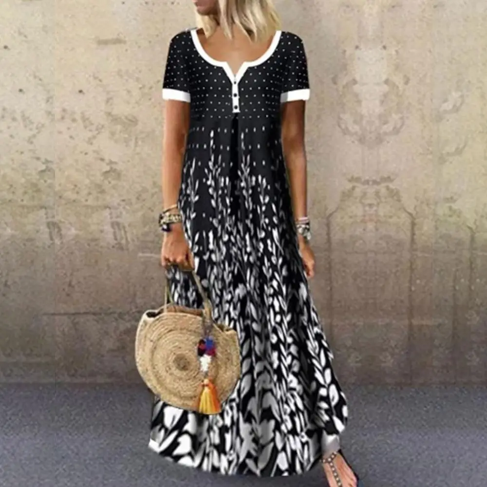 Hot Sales!!!Women Casual V Neck Short Sleeve Large Hem Leaves Print Buttons Beach Long Dress
Hot Sales!!!Women Casual V Neck Short Sleeve Large Hem Leaves Print Buttons Beach Long Dress