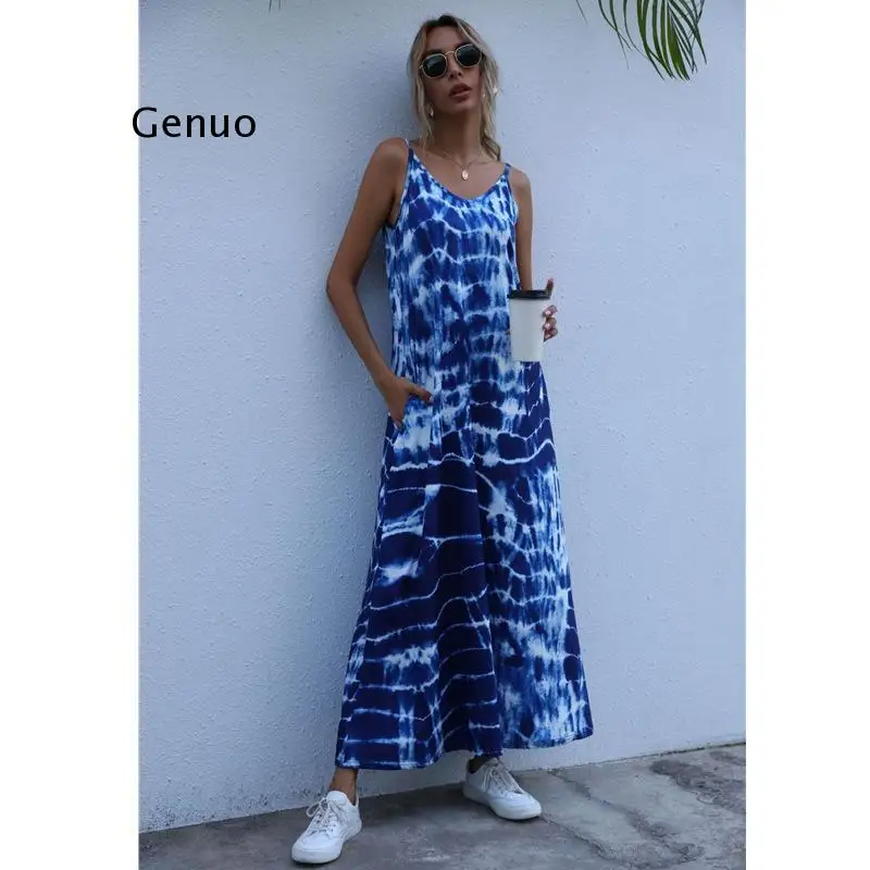 Tie Dye Dress Women Stripe Printing Gradient Pocket Dress Suspender Long Tank Summer Dress Loose Female Clothing
Tie Dye Dress Women Stripe Printing Gradient Pocket Dress Suspender Long Tank Summer Dress Loose Female Clothing