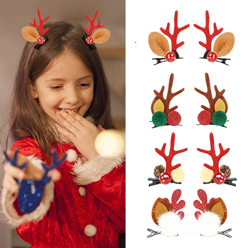 

1pair Cute Christmas Antler Hairpins Girl Elk Headdress Deer Horn Barrette Headband Accessories Christmas Kids Adult Hairpin