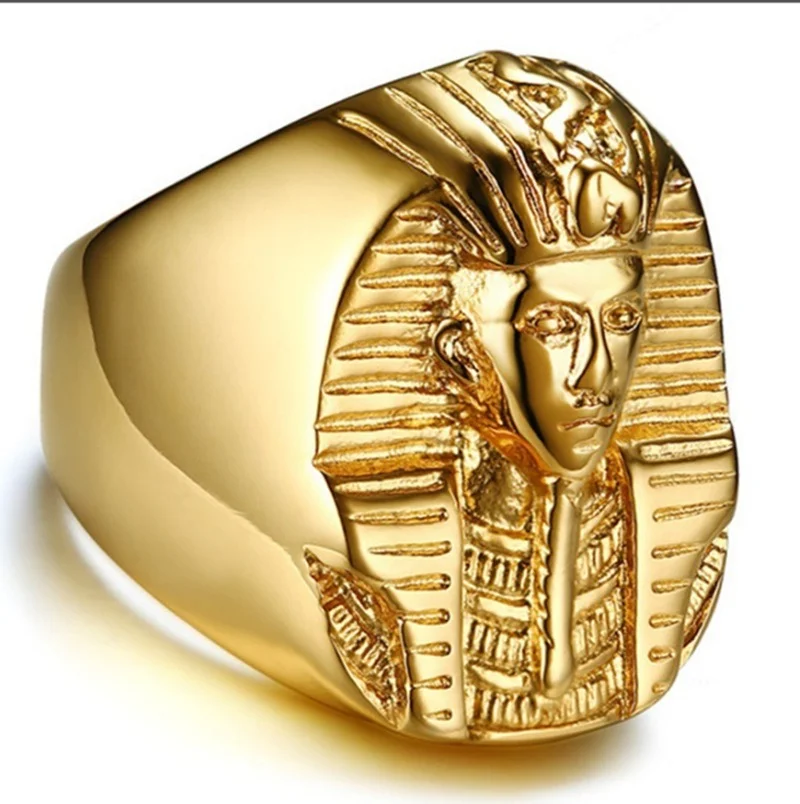 

2023 Trend Egyptian Pyramid Pharaoh Face Statue Personality Man's Ring Men's Finger-ring Cool Gothic Accessories Mens Jewellery