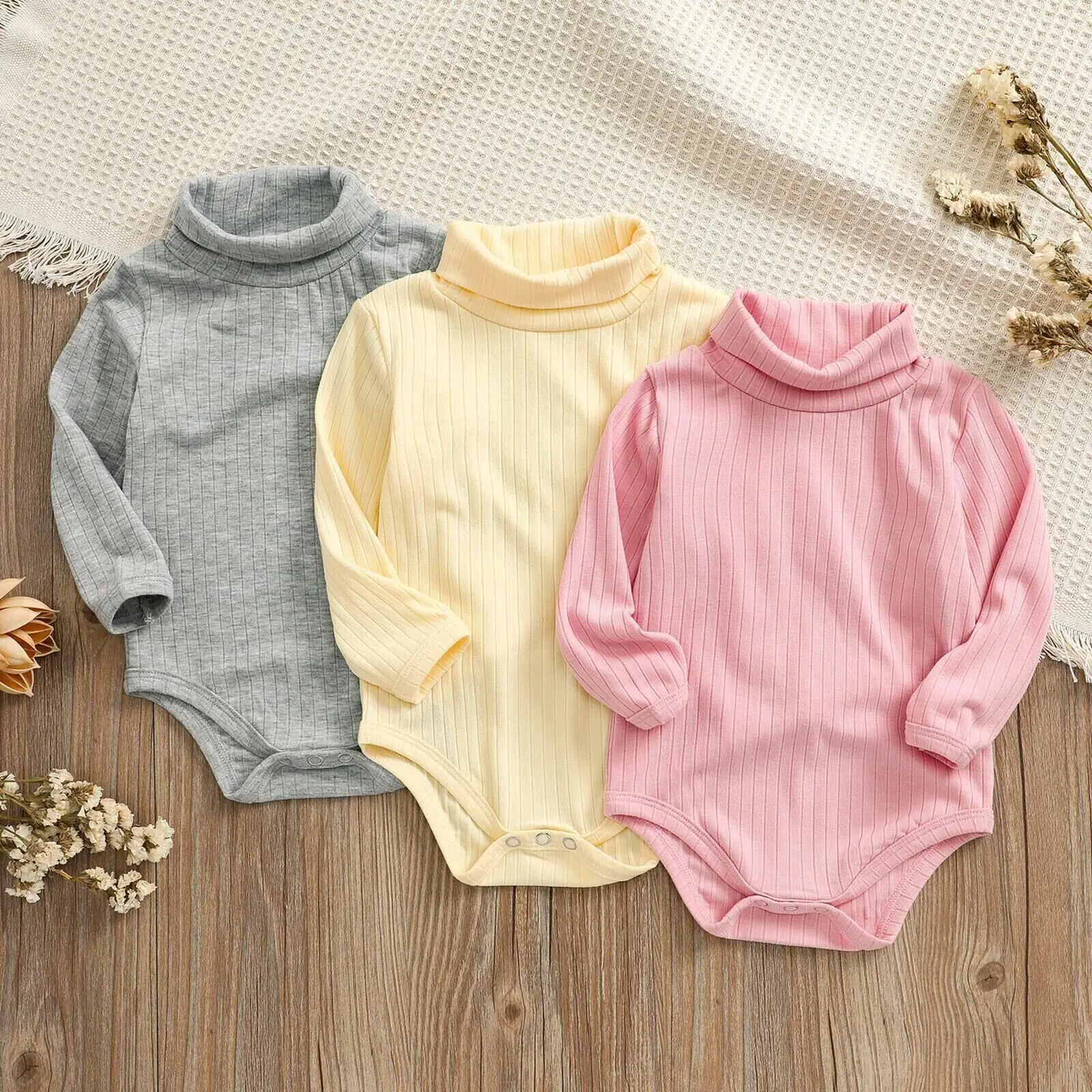 0-18 Months Baby Romper Unisex Solid Color High Collar Long Sleeve Ribbed Jumpsuit Playsuits for Spring Fall Winter
0-18 Months Baby Romper Unisex Solid Color High Collar Long Sleeve Ribbed Jumpsuit Playsuits for Spring Fall Winter