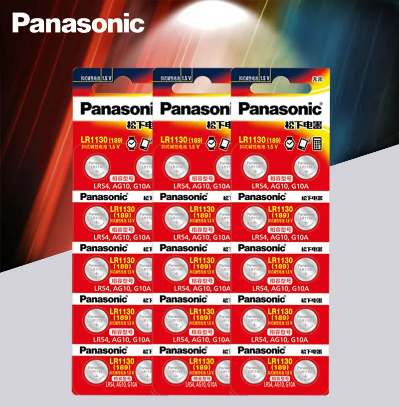 30 шт. Panasonic Батарея сотовый 1 5 V AG10 LR1130 Щелочная батарейка кнопка 389 LR54 SR54 SR1130W 189