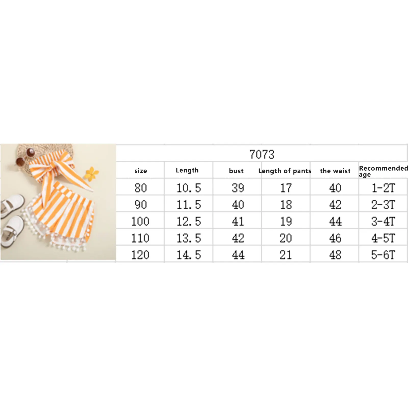 Girls Casual Two-piece Clothes Set, Orange Stripe Printed Pattern Sleeveless Crop Tops and Shorts with Tassels
Girls Casual Two-piece Clothes Set, Orange Stripe Printed Pattern Sleeveless Crop Tops and Shorts with Tassels