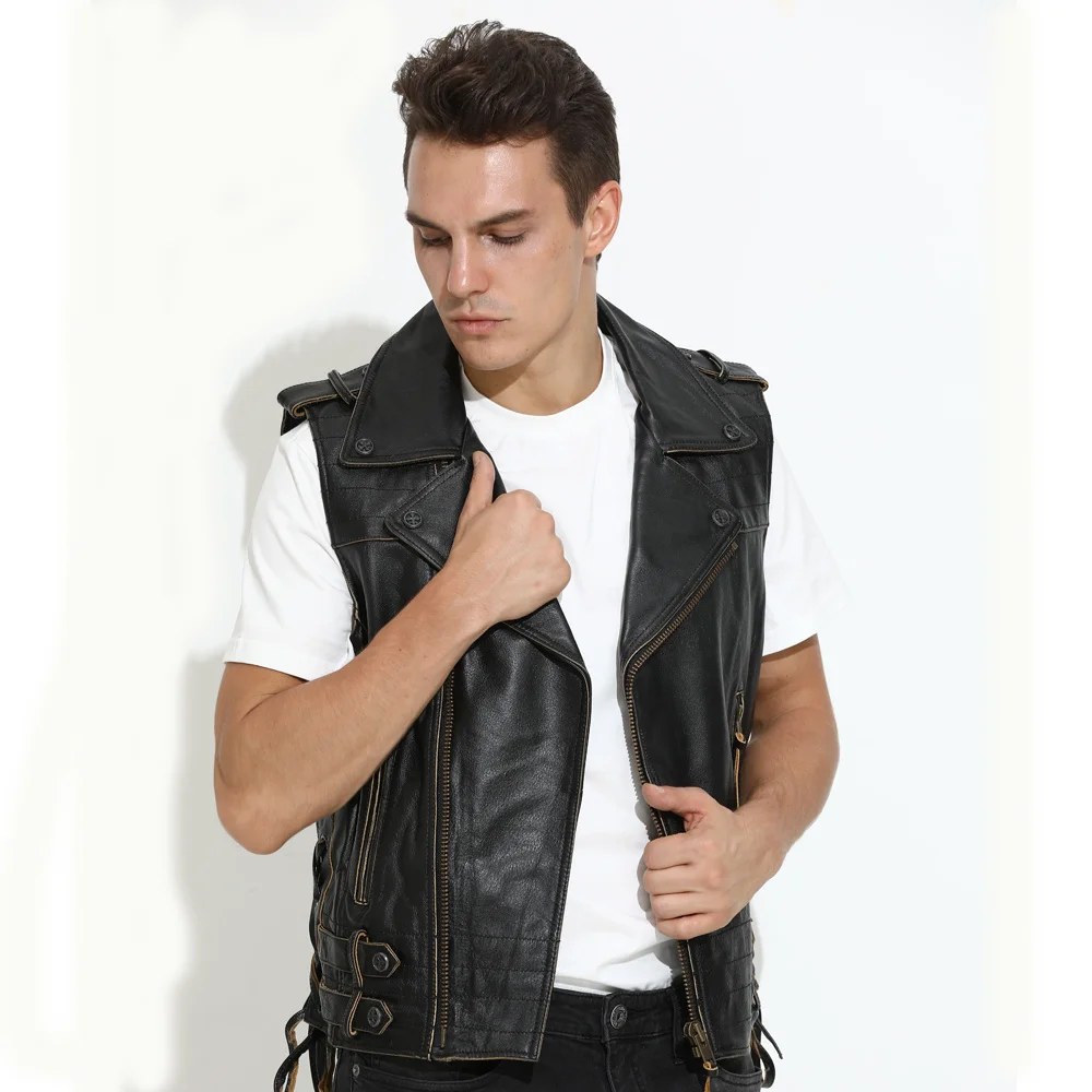 Винтажный Черный Мужской приталенный Байкерский кожаный жилет, модель 2021 года, осеннее пальто из натуральной воловьей кожи 3XL в американско... 
Винтажный Черный Мужской приталенный Байкерский кожаный жилет, модель 2021 года, осеннее пальто из натуральной воловьей кожи 3XL в американско...