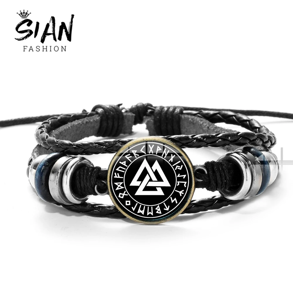 SIAN Hot Slavic Norway Viking Valknut Amulet Leather Bracelet Warrior Symbol Charm Multilayer Braided Bracelets Bangles for Men
SIAN Hot Slavic Norway Viking Valknut Amulet Leather Bracelet Warrior Symbol Charm Multilayer Braided Bracelets Bangles for Men