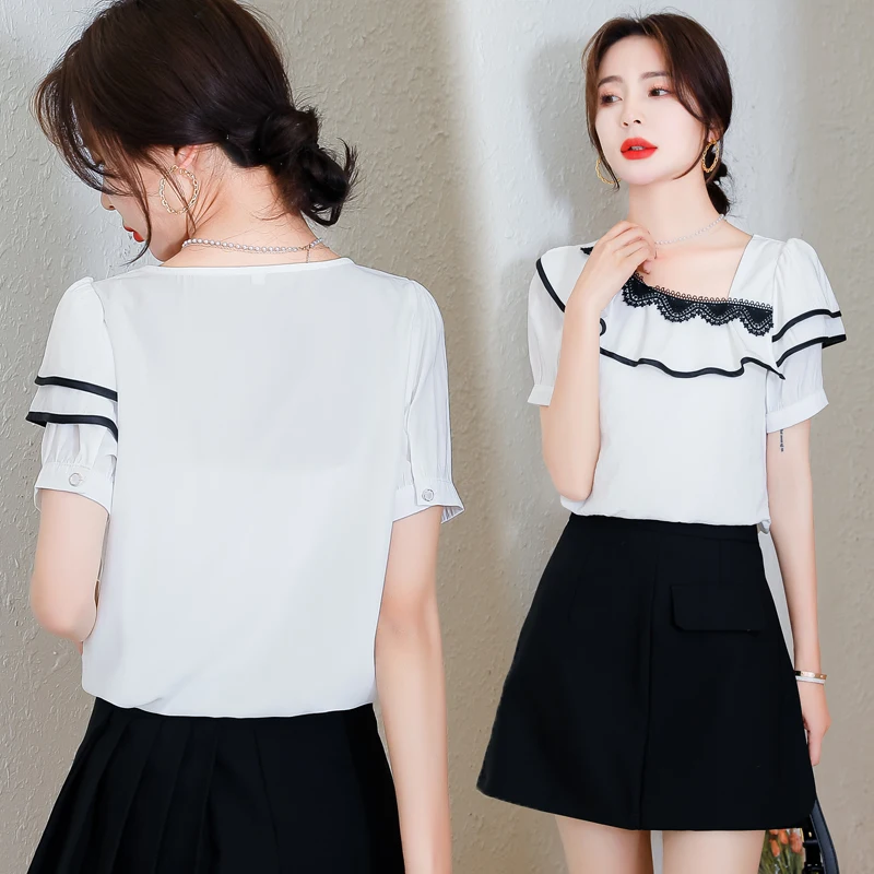 COIGARSAM Cute Short Sleeve blouse women New Chiffon blusas womens tops and blouses White 9091
COIGARSAM Cute Short Sleeve blouse women New Chiffon blusas womens tops and blouses White 9091