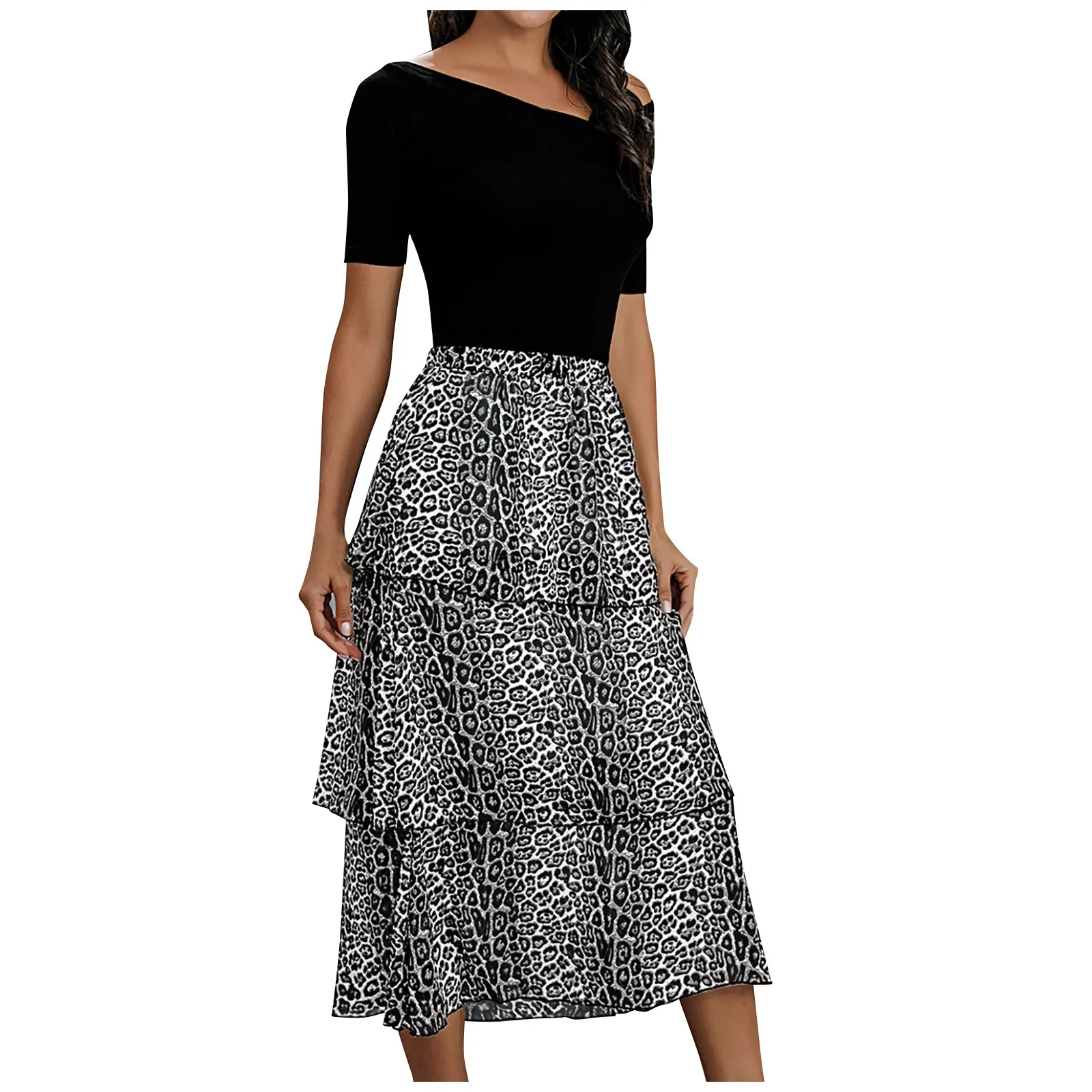 2021 Fashion Women Dress Leopard Round Neck Summer Dress Short Sleeve Ladies Elegant Midi Dress Outfits Vestido De Mujer
2021 Fashion Women Dress Leopard Round Neck Summer Dress Short Sleeve Ladies Elegant Midi Dress Outfits Vestido De Mujer