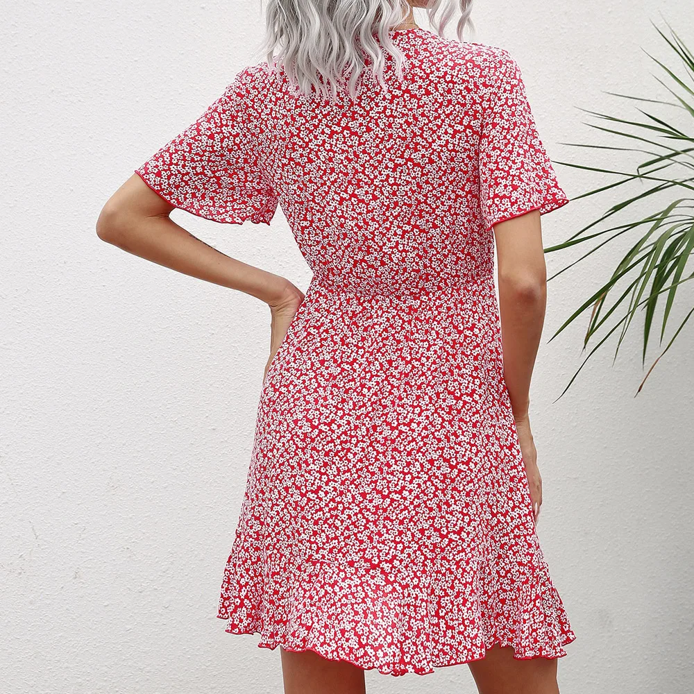 2021 New Arrivals Casual Women Red Ruffles Short Sleeves Deep V Neck Bandage Mini Dress Dresses for Women 2021 Summer 
2021 New Arrivals Casual Women Red Ruffles Short Sleeves Deep V Neck Bandage Mini Dress Dresses for Women 2021 Summer