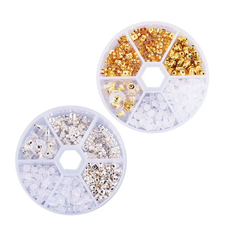 260Pcs Bullet Earring Stoppers Silicone Metal Plastic Assorted Earring Backs Box