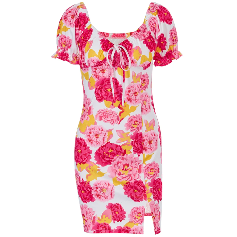 Women Boho Floral Printed Sexy Bodycon V Neck Ruffled Short Dress with Split Lady Summer Casual Puff Short Sleeve Mini Dress
Women Boho Floral Printed Sexy Bodycon V Neck Ruffled Short Dress with Split Lady Summer Casual Puff Short Sleeve Mini Dress